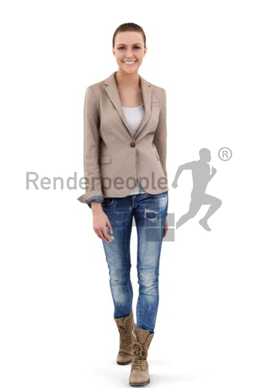 مدل سه بعدی خانم در حال راه رفتن Renderpeople – Woman Julia 0290