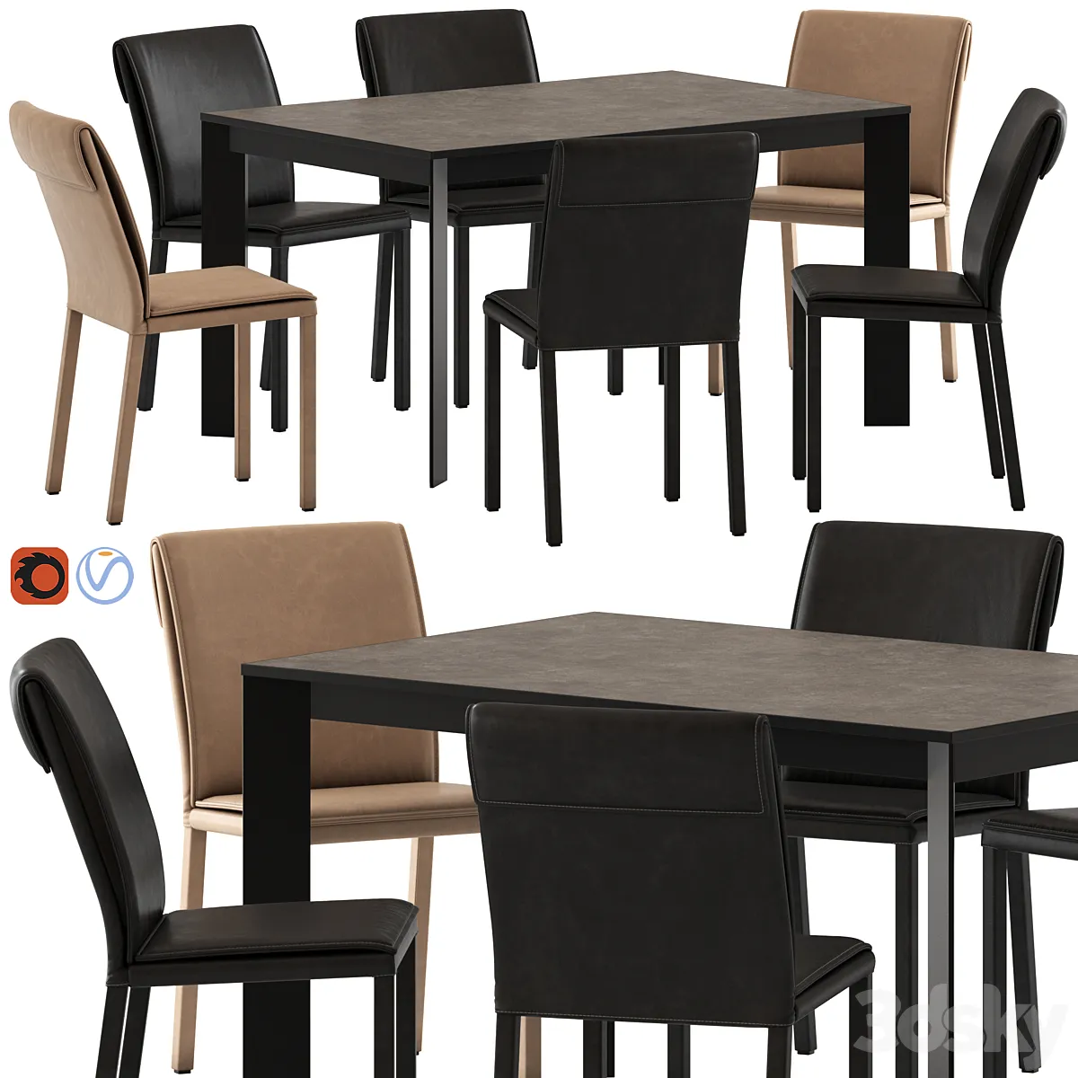 مدل سه بعدی میز و صندلی Altacom Molly Chair and Teorema Table تری دی مکس