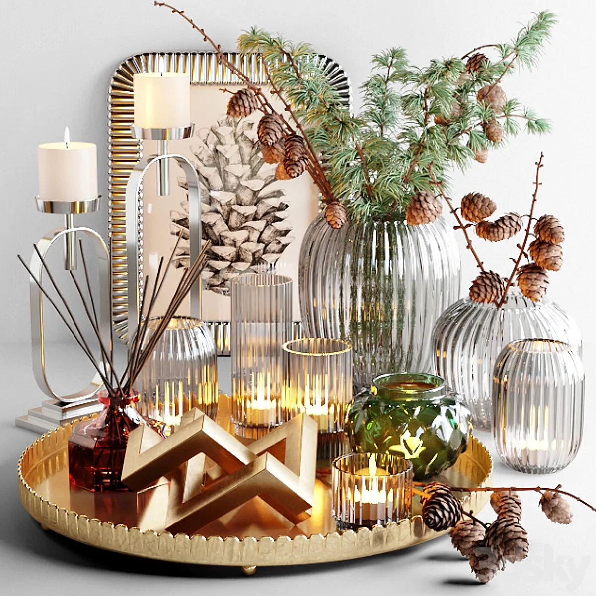 دانلود 3dsky – Decorative set with larch branch and candles