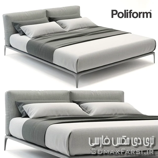 مدل سه بعدی تخت خواب دو نفره مدرن با رنگ طوسی 3dsky – Amb_poliform Park